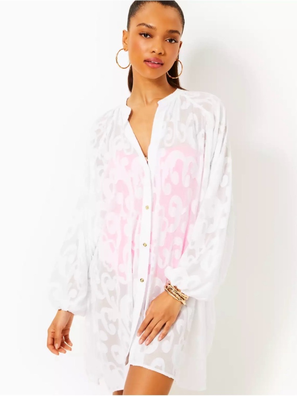Lilly Pulitzer Andrae Resort White Beach Coverup -Poly Crepe Swirl